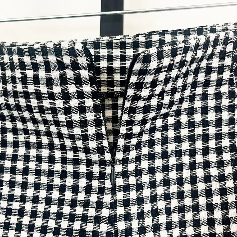 Justalwart Ruffled Mini Skirt Preppy Academia- Black White Gingham Plaid, Size M